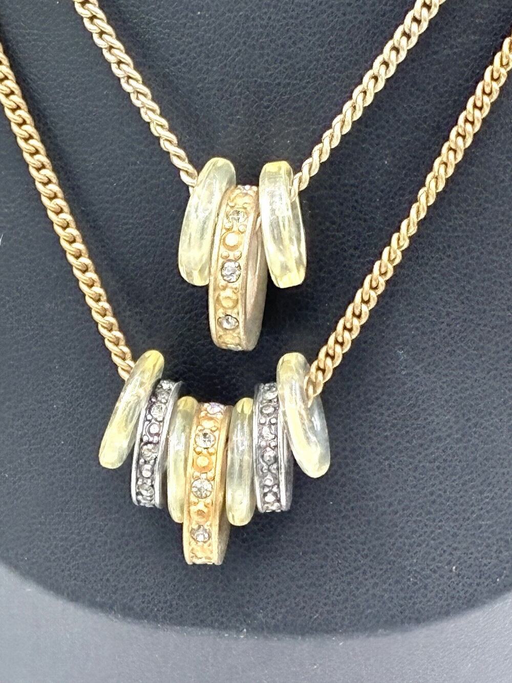 Kenneth Cole Signed Mixed Metal Ring Pendant Double Strand Necklace 18"